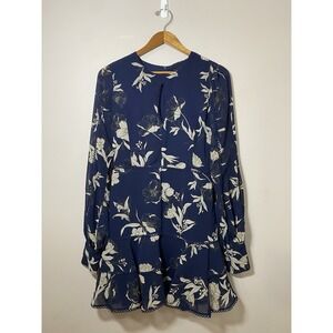 Bardot Tammy Trim Dress‎ SMALL Navy Blue Tiered Lacetrim Floral Fit & Flare EUC!